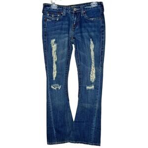 True Religion Blue Distressed Flare Jeans